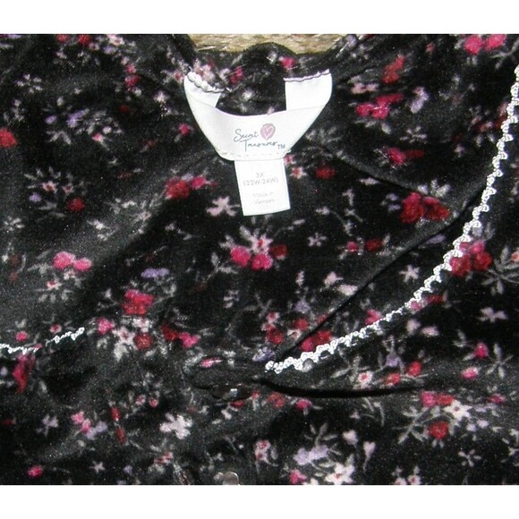 Black Floral Plus Sz 3X (22W/24W) Soft Velour Lounge Night Gown Side Pockets - Picture 4 of 4